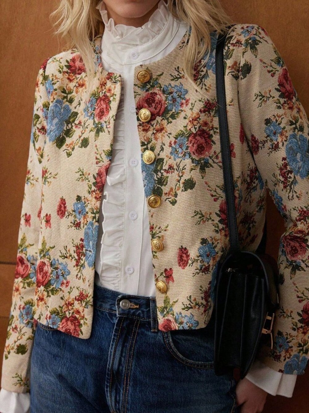 Multicolor Casual Women's French Palace Jacquard Short Jacket Coat - Picture 5 of 7